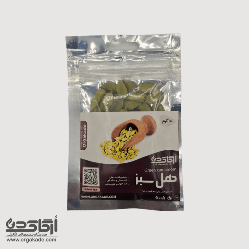 هل سبز خالص ارگاکده با دانه‌های سبز و معطر، مناسب برای آشپزی، شیرینی‌پزی و مصرف دارویی، با کیفیت بالا و کاملاً طبیعی.